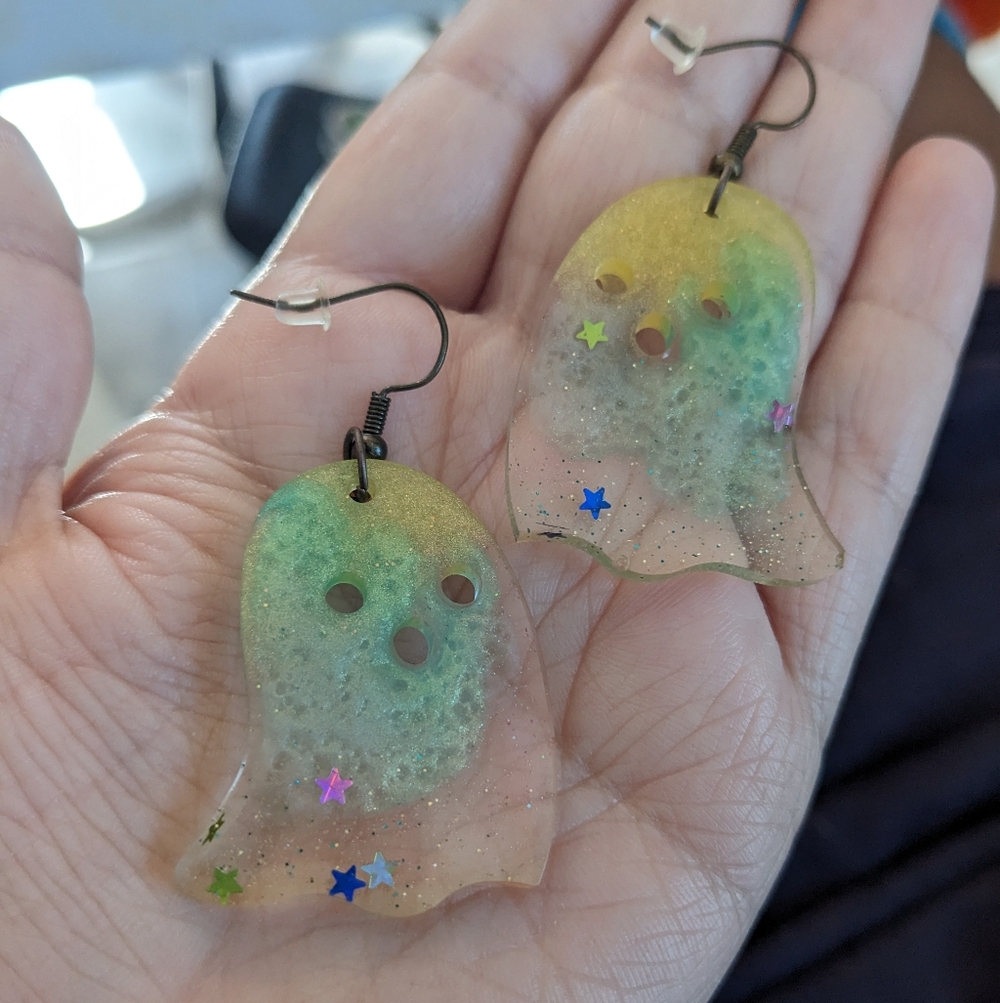 Pastel Ghost Goth Earrings Cute Star Sparkly Handmade Lightweight